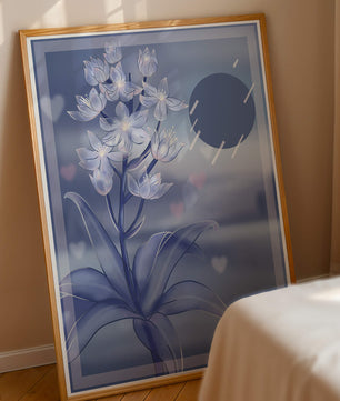 Delicate blue floral illustration with stylish geometric elements