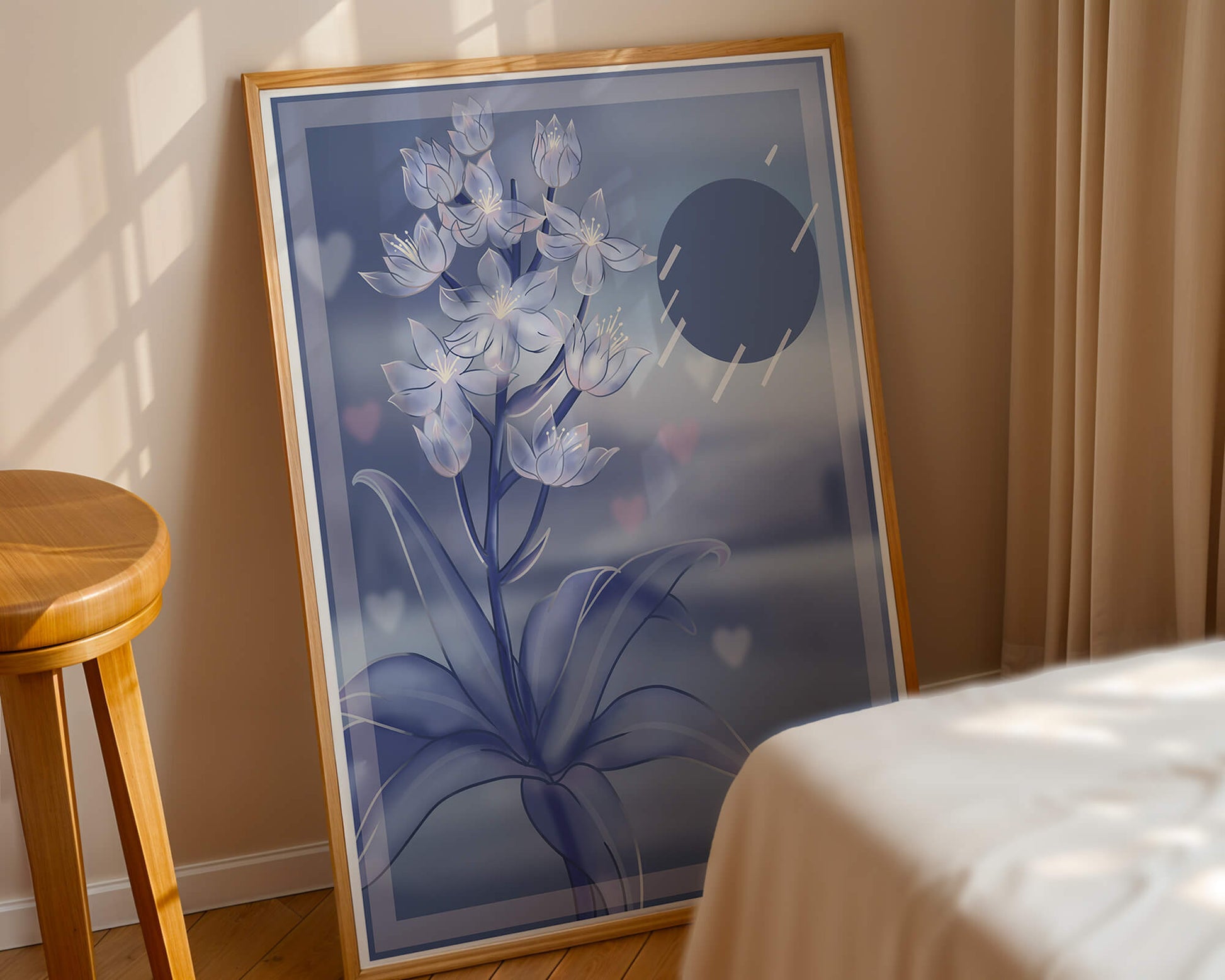 Delicate blue floral illustration with stylish geometric elements
