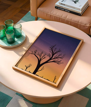 Silhouette Of Tree Against Stunning Sunset Sky With Stars