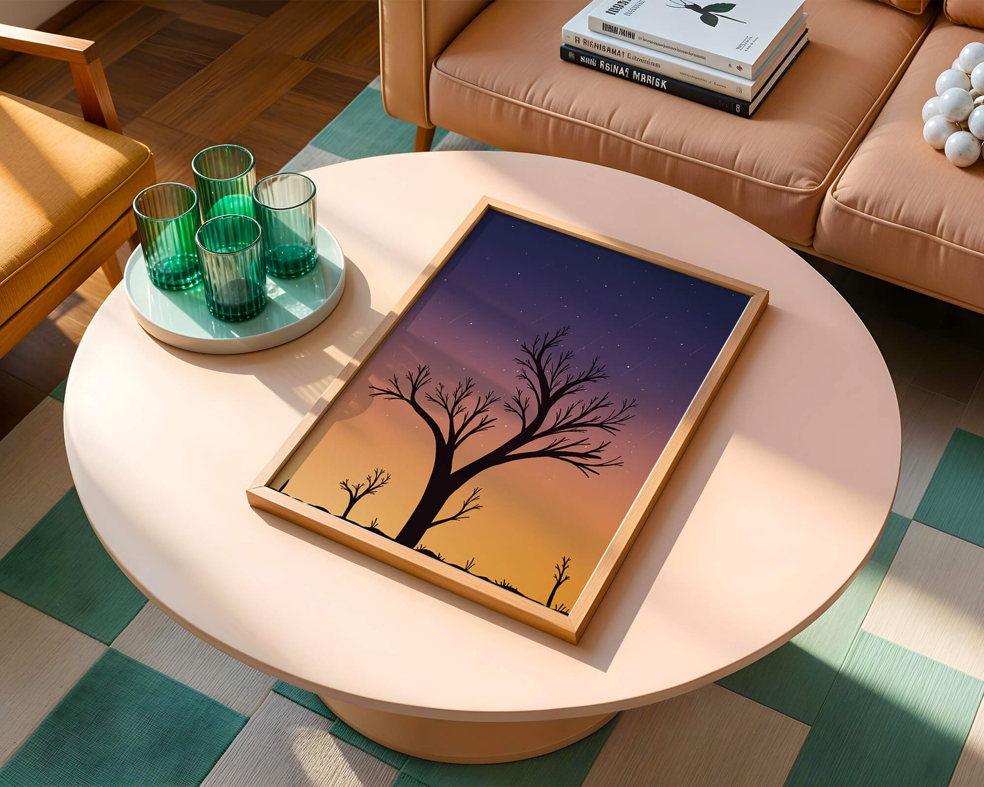 Silhouette Of Tree Against Stunning Sunset Sky With Stars