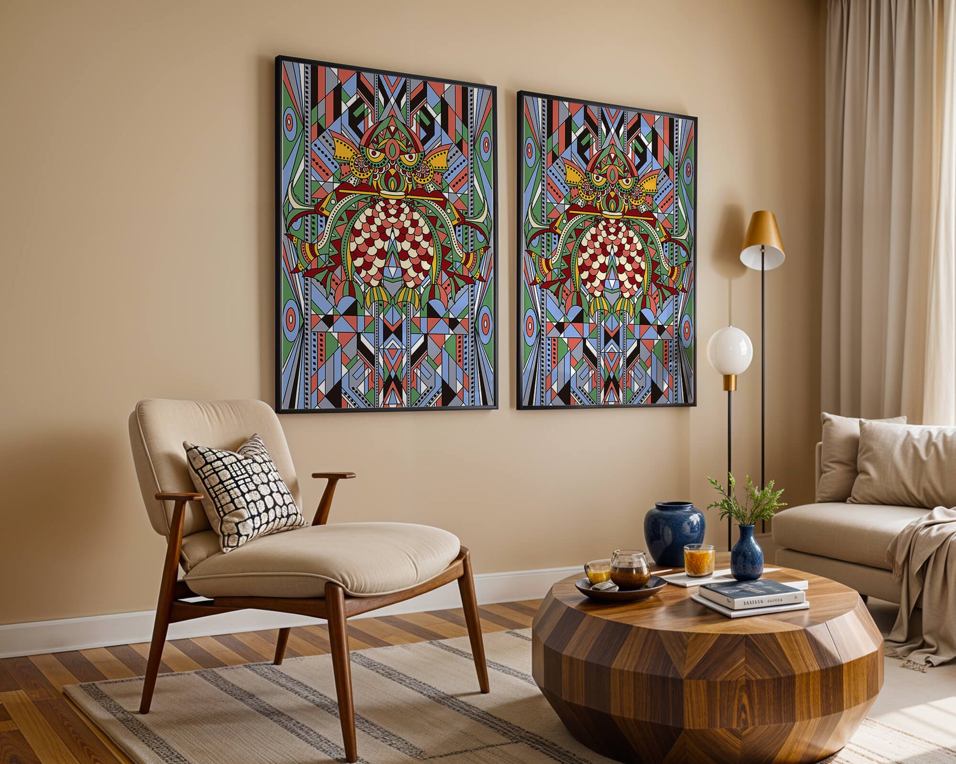 Colorful Geometric Pattern with Symmetrical Design and Abstract Motif