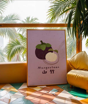 Illustration de fruit de mangoustan avec fond violet