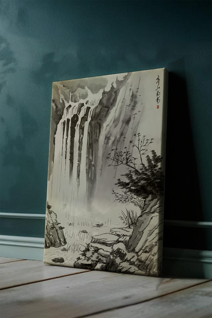 Cascada serena en la pintura de paisaje tradicional china