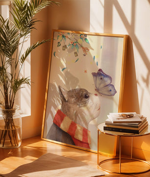 Cat Staring at Butterfly with Floral Elements - Mi tienda