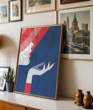 Elegant Woman with Red Hat and Stylized Hand - Mi tienda