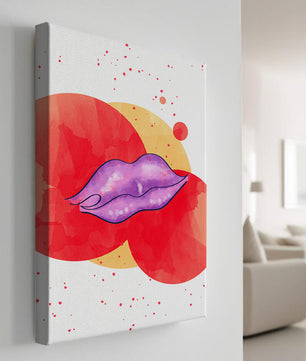 Vibrant Abstract Artwork Featuring Purple Lips on Watercolor Background