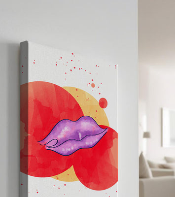 Vibrant Abstract Artwork Featuring Purple Lips on Watercolor Background