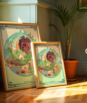 Traditional Chinese food illustration with festive elements