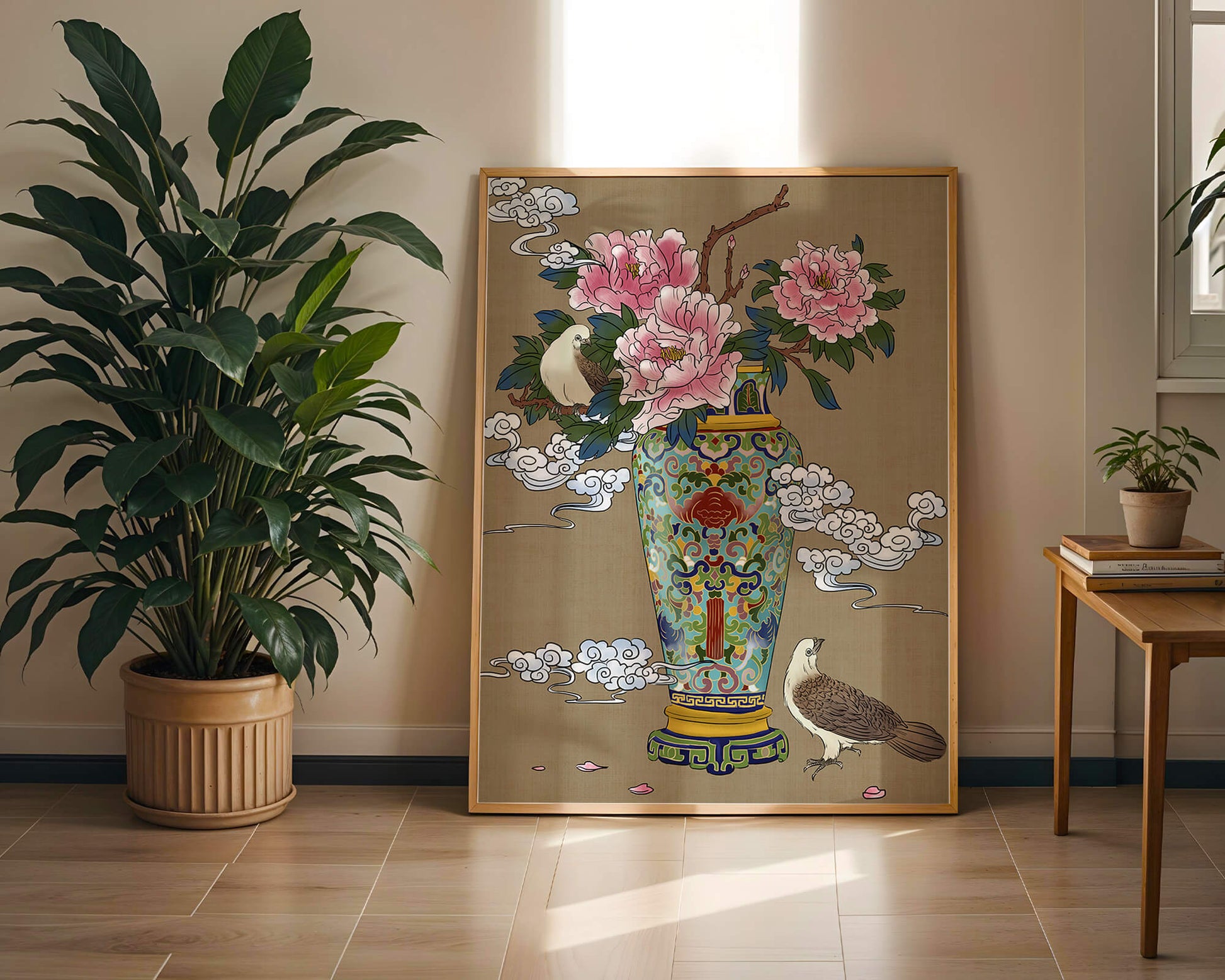 Elegant Asian Style Vase with Peonies and Birds