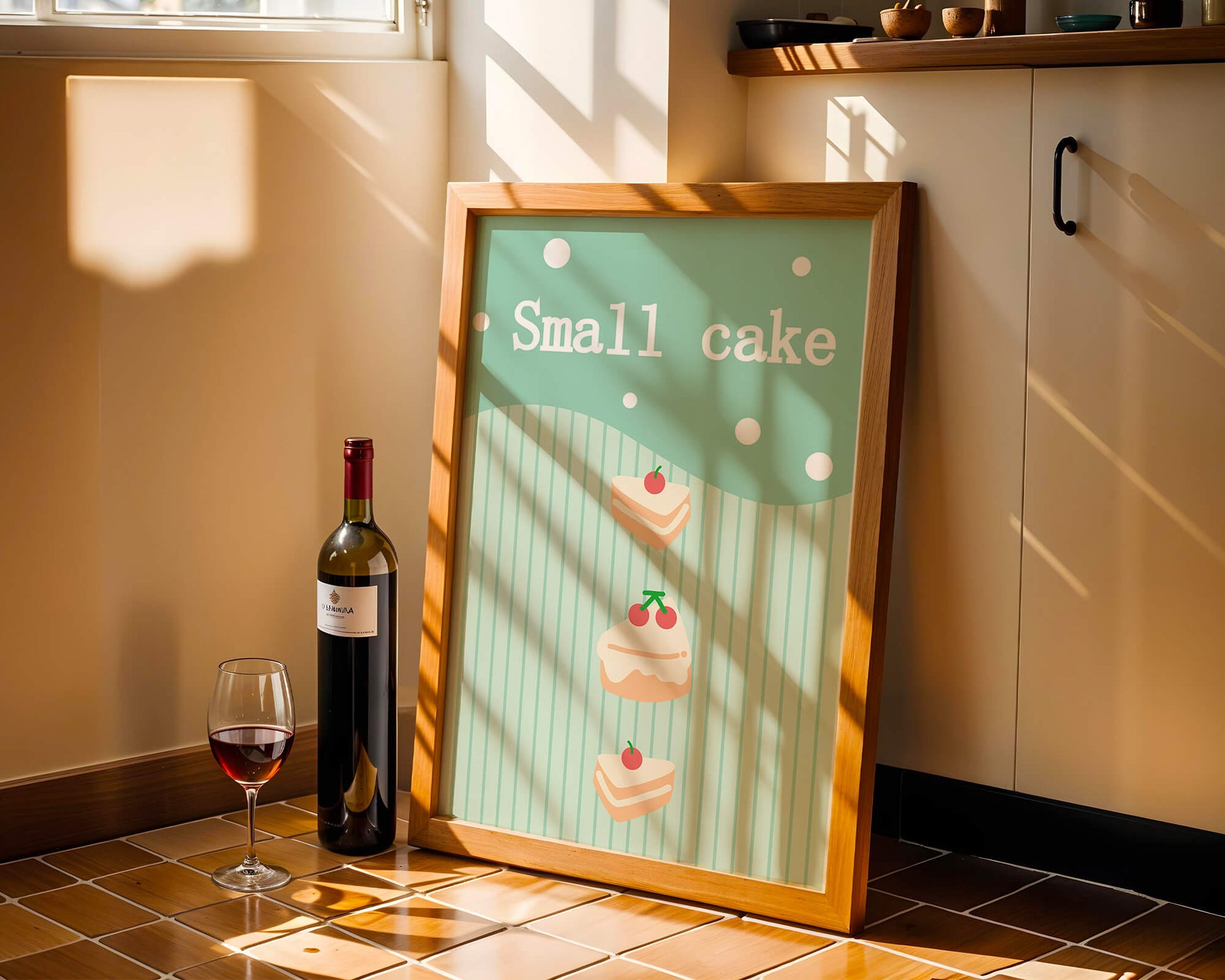 Charming illustration of small cakes with cherries
