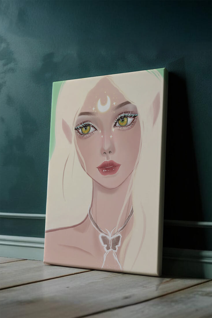 Enchanted portrait of ethereal elf girl with glowing elements