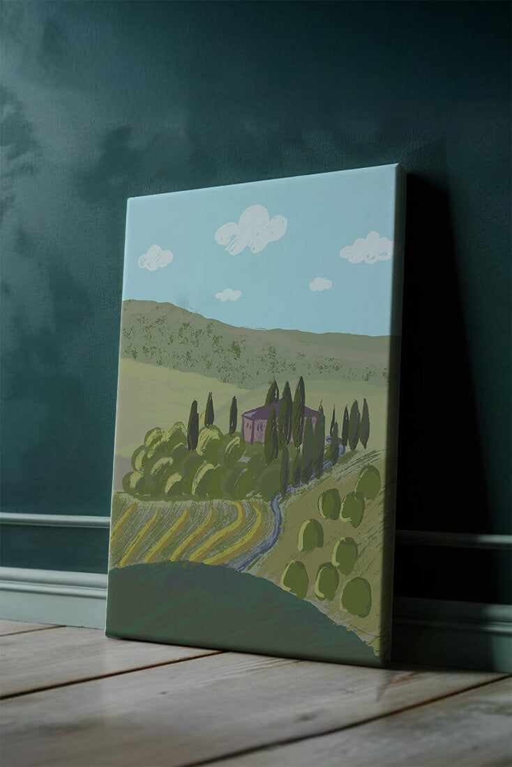 Charming Tuscan Countryside Landscape with Rolling Hills and Cypress Trees