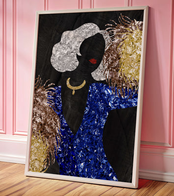 Abstract art with colorful foil textures and silhouette