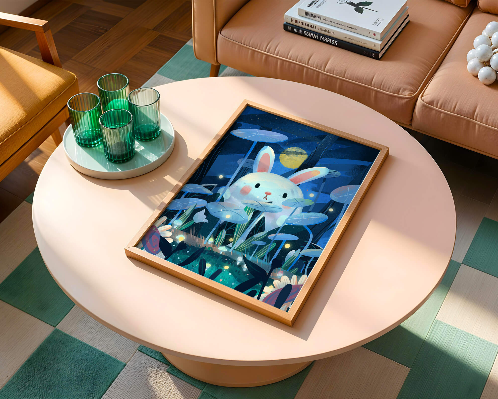 Cute rabbit in a dreamy moonlit forest
