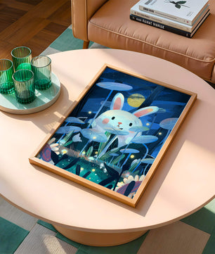 Cute rabbit in a dreamy moonlit forest