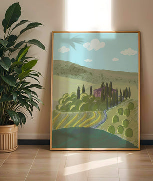 Paysage charmant de campagne toscane avec collines ondulées et cyprès