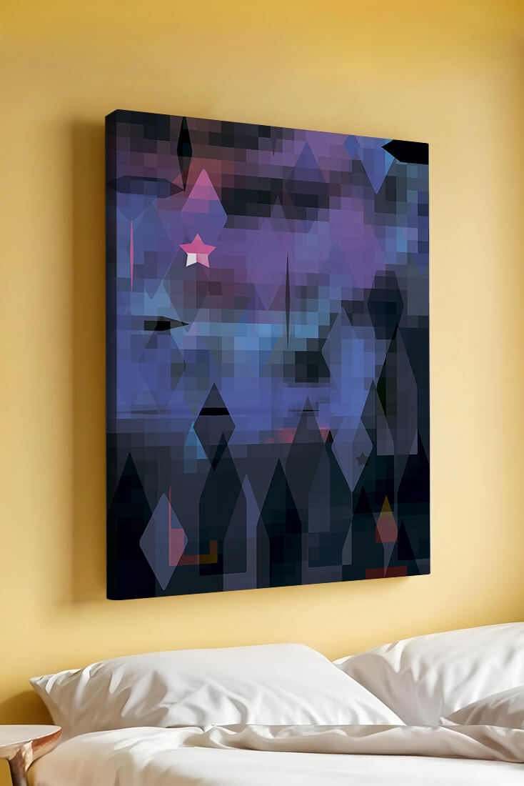 Geometrische abstrakte Kunst in lebhaften Blau- und Lilatönen