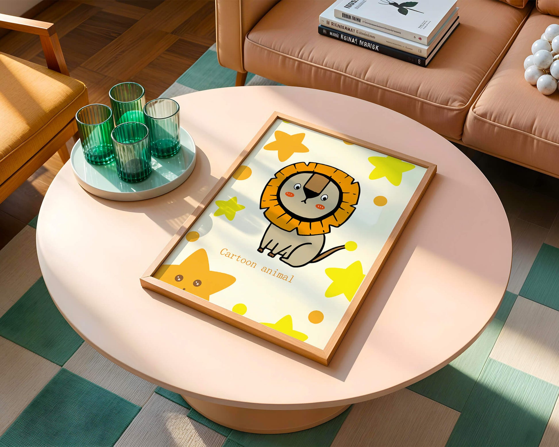 Cute cartoon lion illustration with stars for children's room
