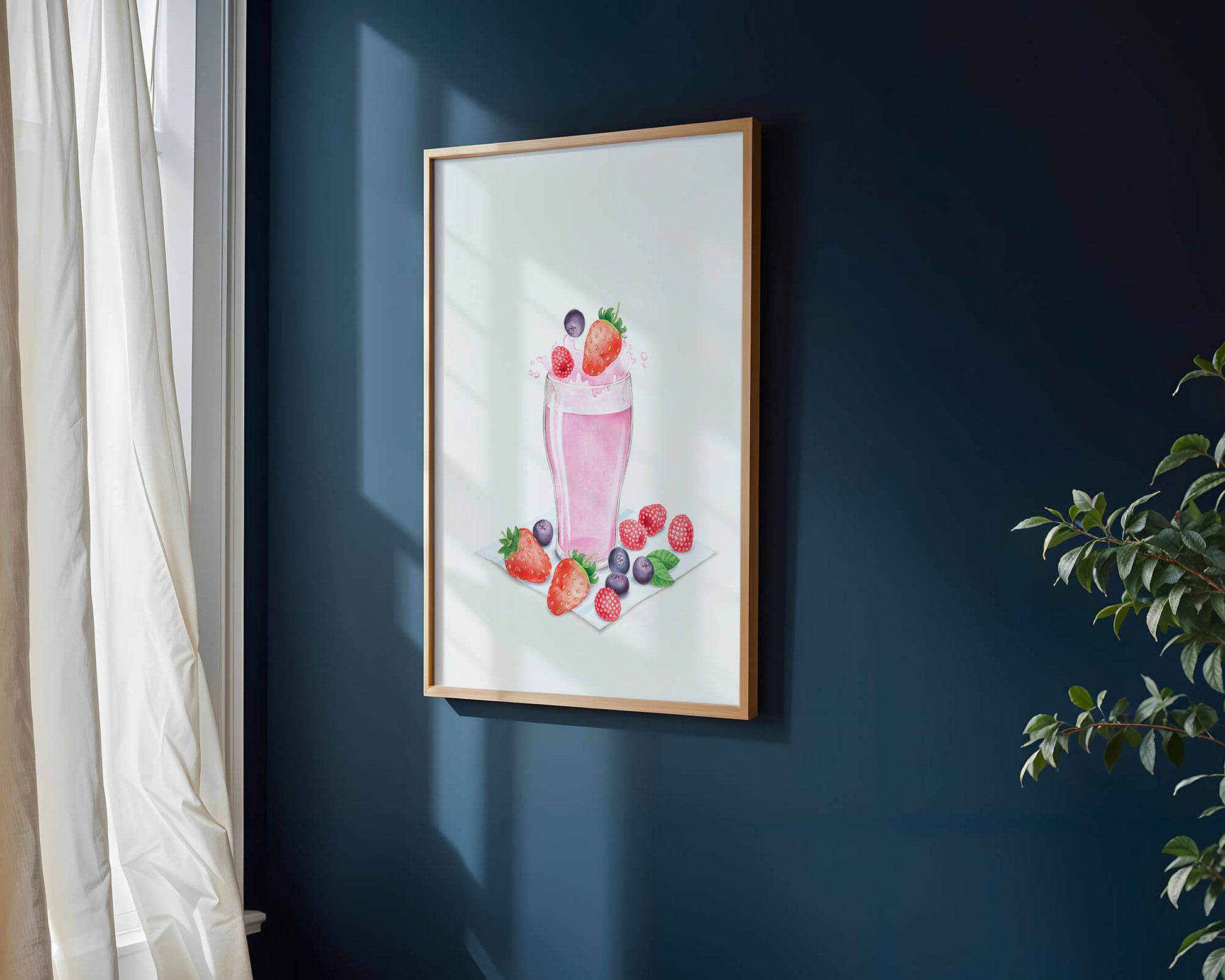 Refreshing berry smoothie with fresh strawberries and blueberries
