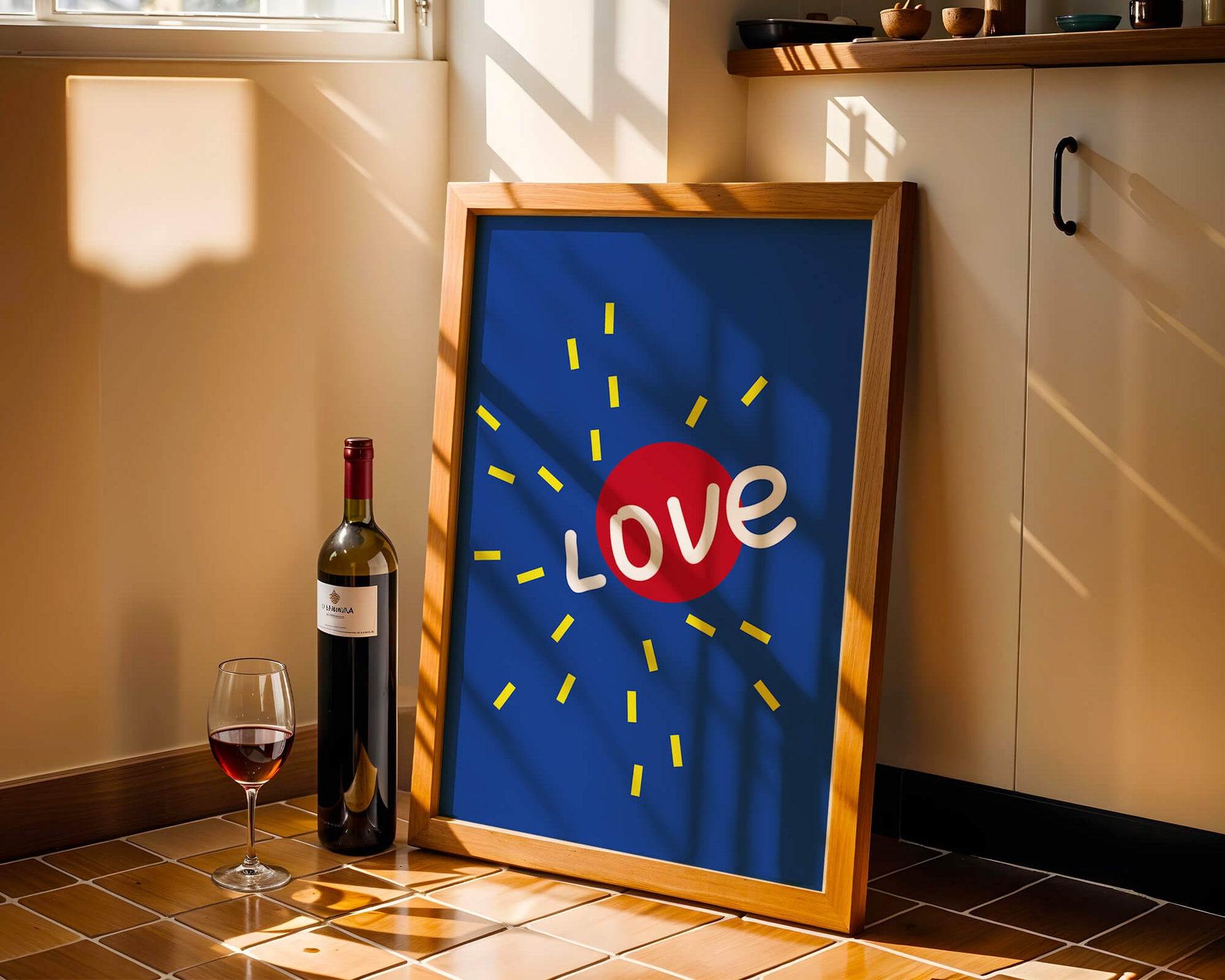 Colorful love-themed abstract design with bold elements
