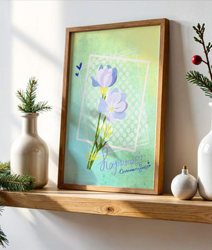 Ilustración floral delicada con colores pastel y lunares