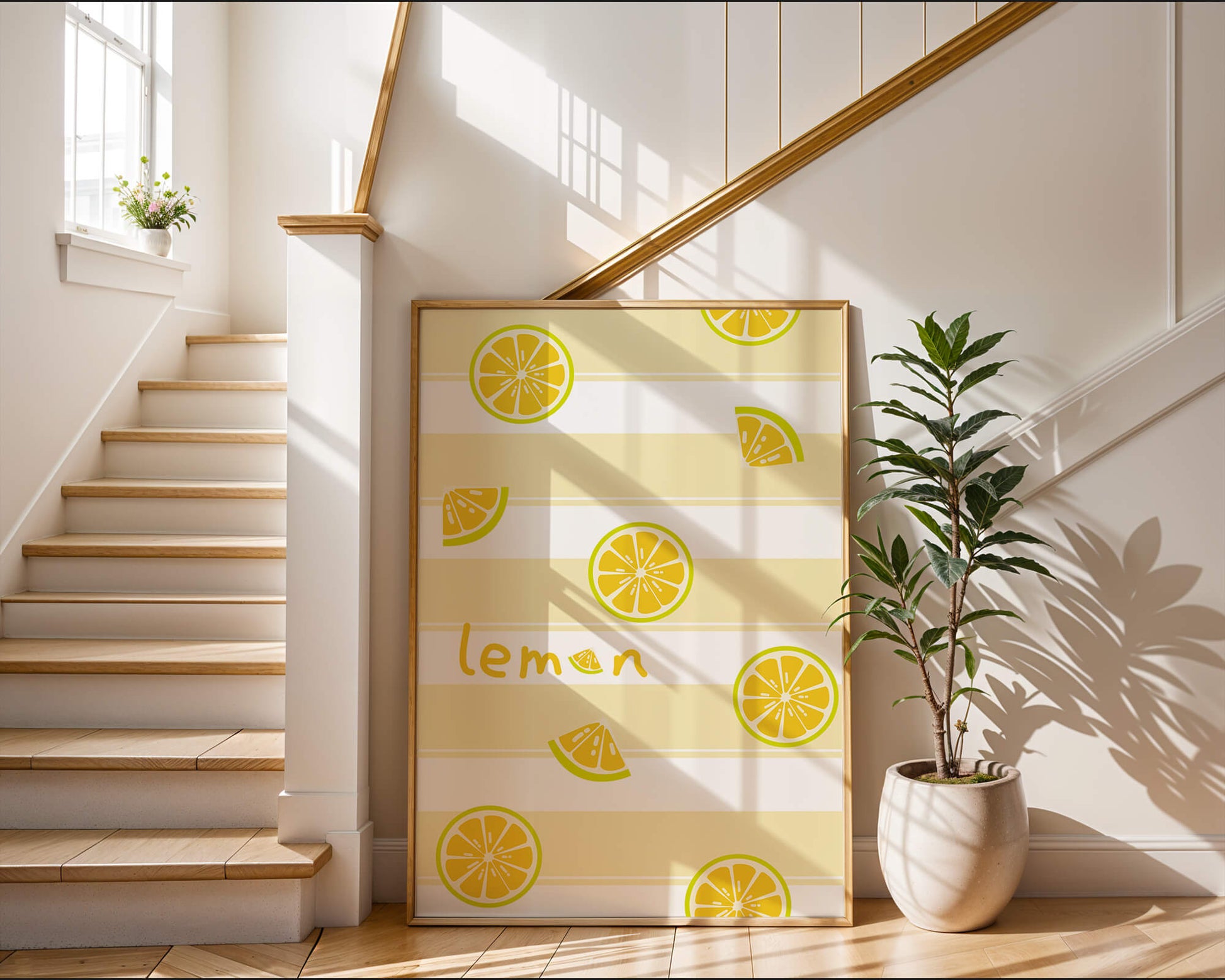 Yellow lemon slices pattern with bold stripes