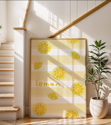 Yellow lemon slices pattern with bold stripes