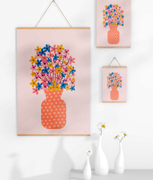 Colorful flower bouquet in a star-patterned vase