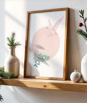 Pájaro pastel con elementos florales en estilo minimalista