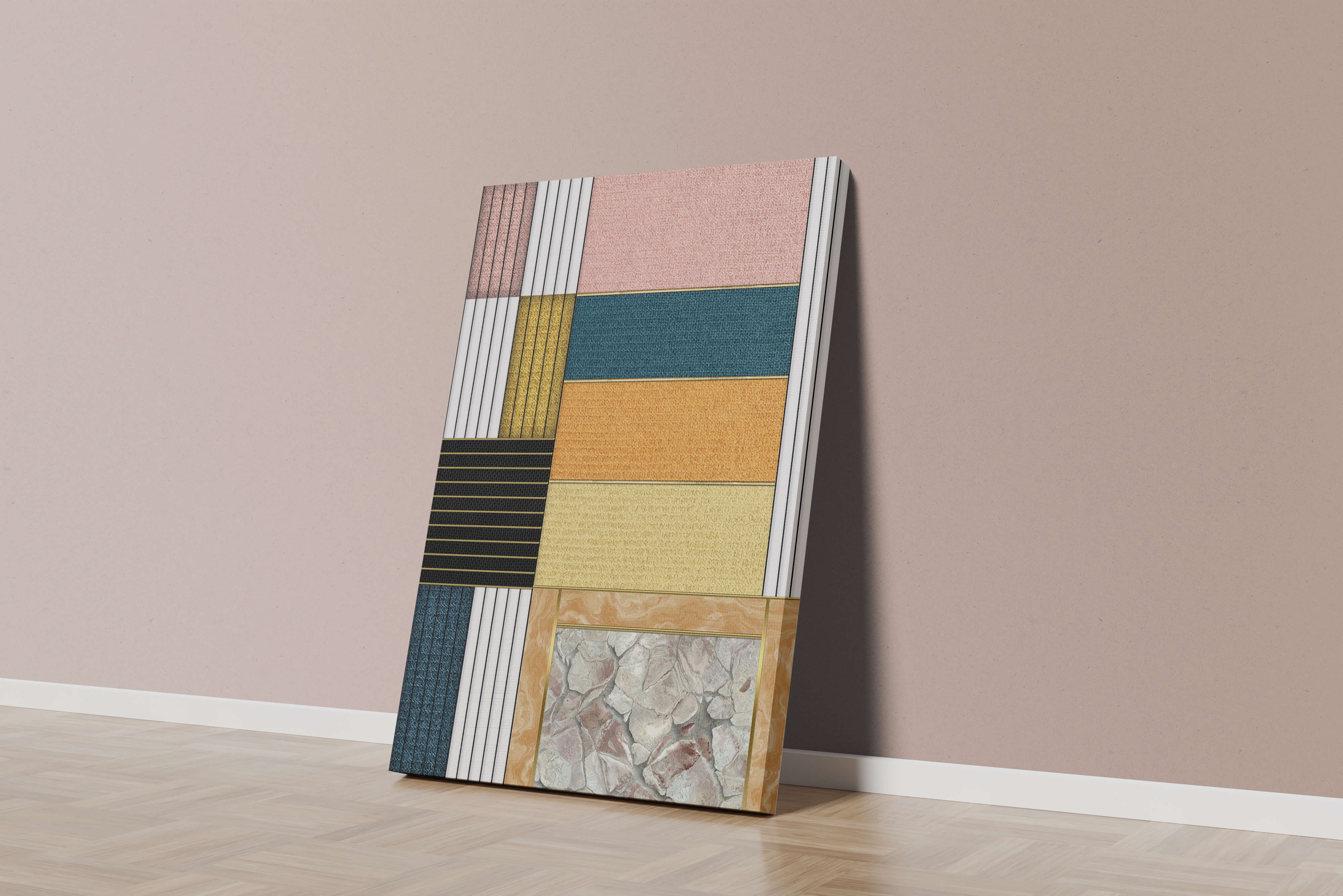 Geometric Abstract Art with Textured Blocks and Gold Accents - Mi tienda