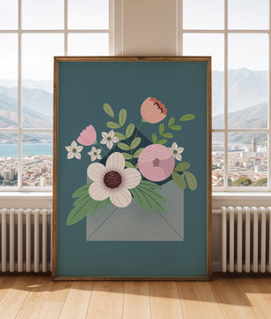 Floral bouquet in envelope with elegant botanical design
