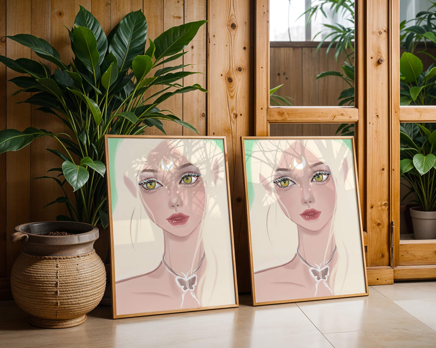 Enchanted portrait of ethereal elf girl with glowing elements