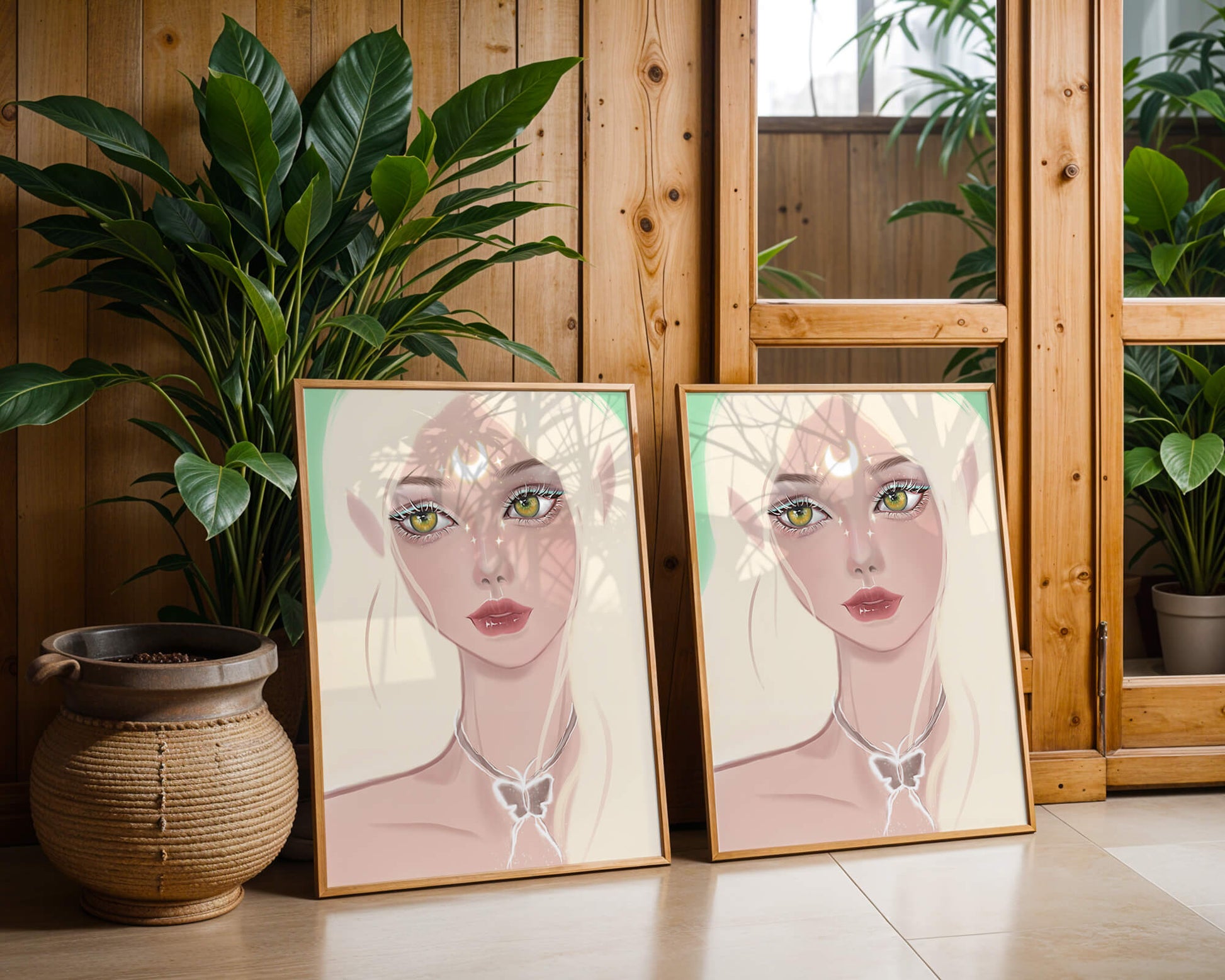 Enchanted portrait of ethereal elf girl with glowing elements