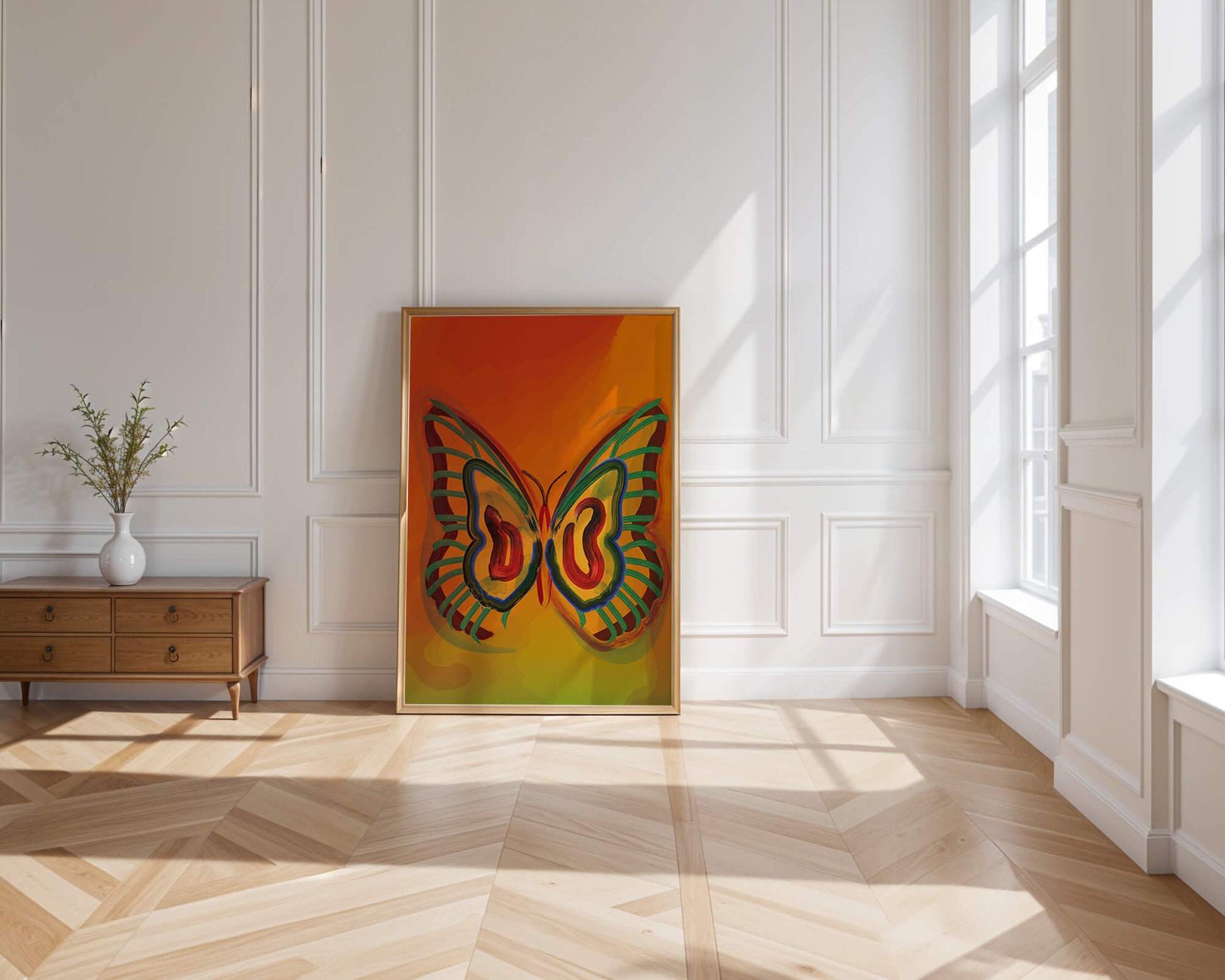 Vibrant butterfly depiction with colorful abstract background