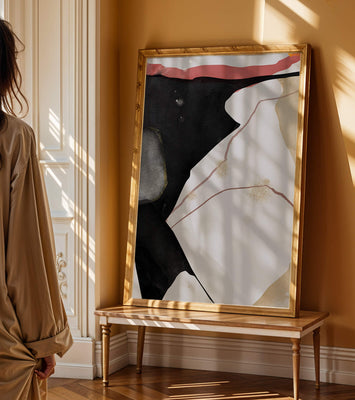 Abstract Composition with Bold Black and Subtle Gold Accents