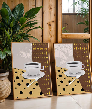 Contemporary Coffee Art with Geometric Patterns and Gold Accents - Mi tienda