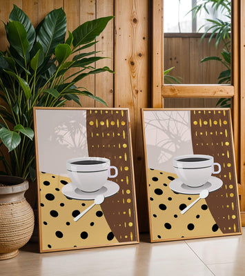 Contemporary Coffee Art with Geometric Patterns and Gold Accents