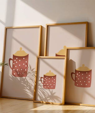 Decorative polka dot mug with yellow lid illustration