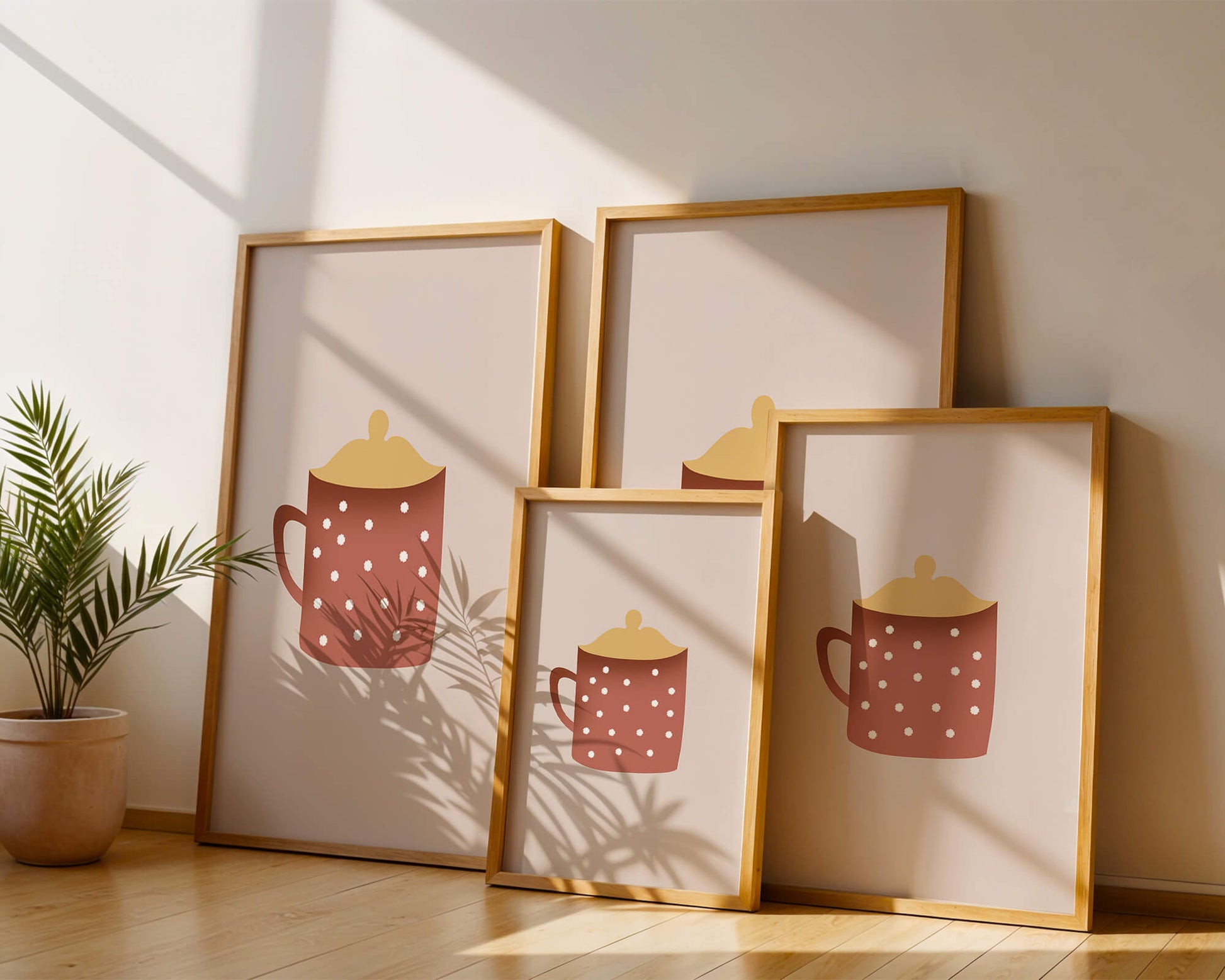 Decorative polka dot mug with yellow lid illustration