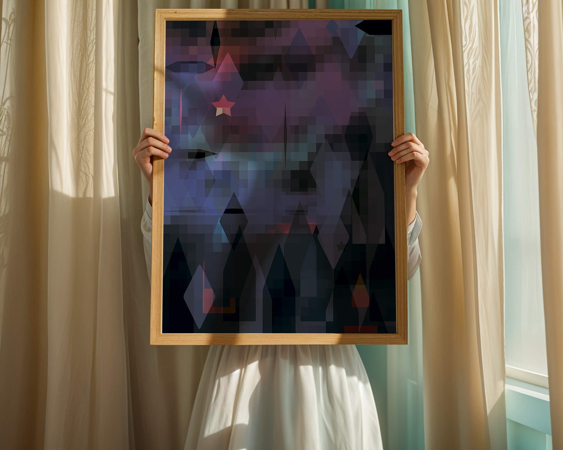 Geometrische abstrakte Kunst in lebhaften Blau- und Lilatönen