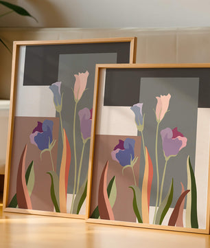 Arte floral abstracto con fondo geométrico colorido