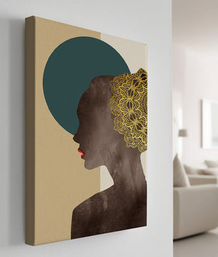 Elegant Silhouette with Gold Lace and Red Lips - Mi tienda