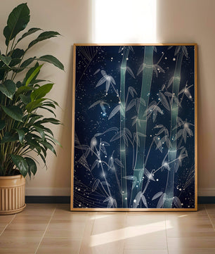 Illustration Of Bamboo With Snowfall In A Night Sky - Mi tienda