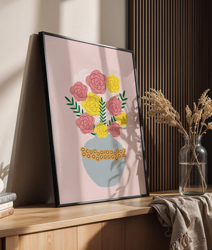 Colorful flower bouquet in a decorative vase illustration