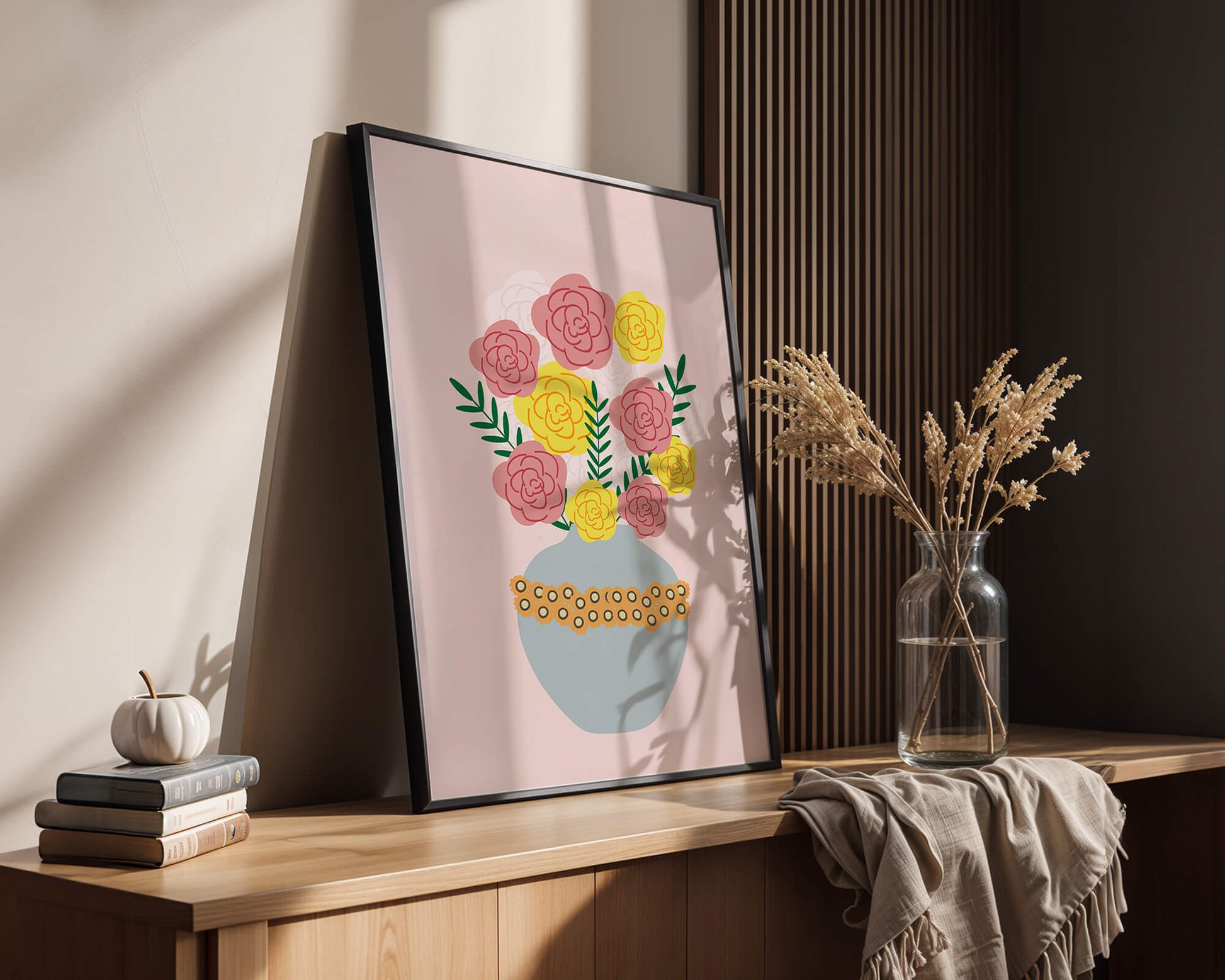 Colorful flower bouquet in a decorative vase illustration
