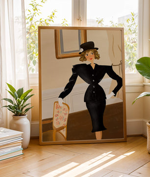 Elegant Woman in Vintage Fashion with Black Suit and Hat