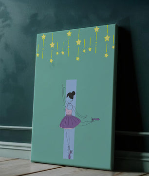 Elegant ballerina illustration with stars on a teal background