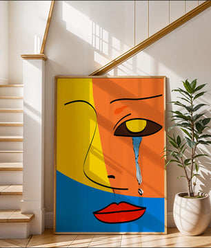 Colorido arte de rostro abstracto con lágrima en estilo moderno