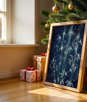 Illustration Of Bamboo With Snowfall In A Night Sky - Mi tienda
