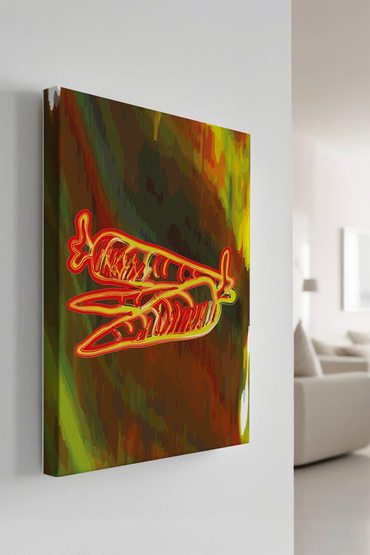 Abstract art featuring neon carrots on a colorful background